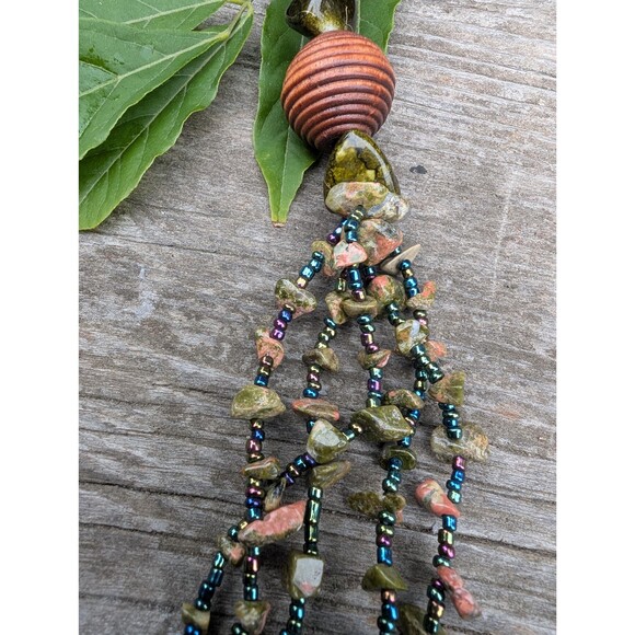 Southwestern Unakite Necklace, Vintage Pink and Green Stone Necklace - Picture 10 of 10